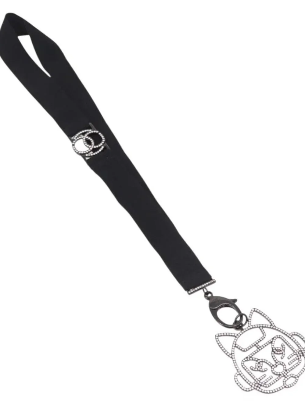 CHANEL Cat Robot Necklace metal Black CC Auth 185784M